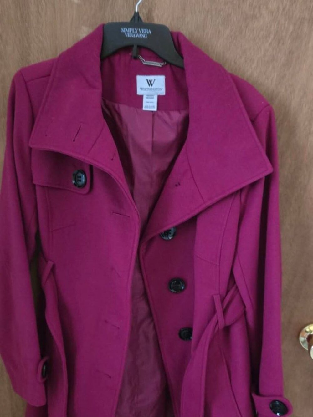 Women's size medium mid length wool coat with belt